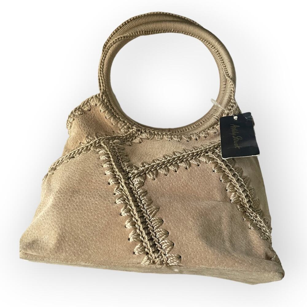 New with Tags small light brown/tan suede top handle purse